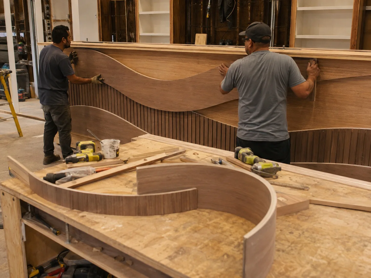 Custom bar built for a Miami business with durable service-side detailing